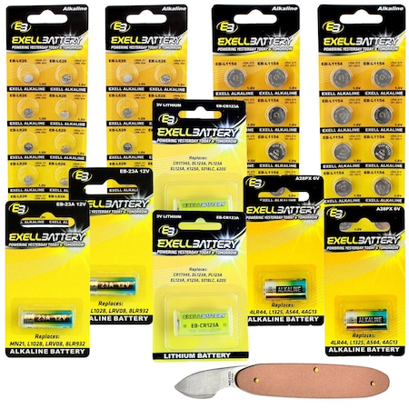 Exell Battery 47pc Essential Batteries Kit CR123A 23A A28PX L626 L1154 & Watch Opener EB-KIT-107
